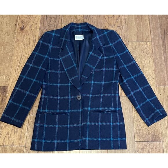 Miss Pendleton Virgin Wool Blazer Jacket Blue Plaid Made In USA. Sz 4 - Picture 1 of 6